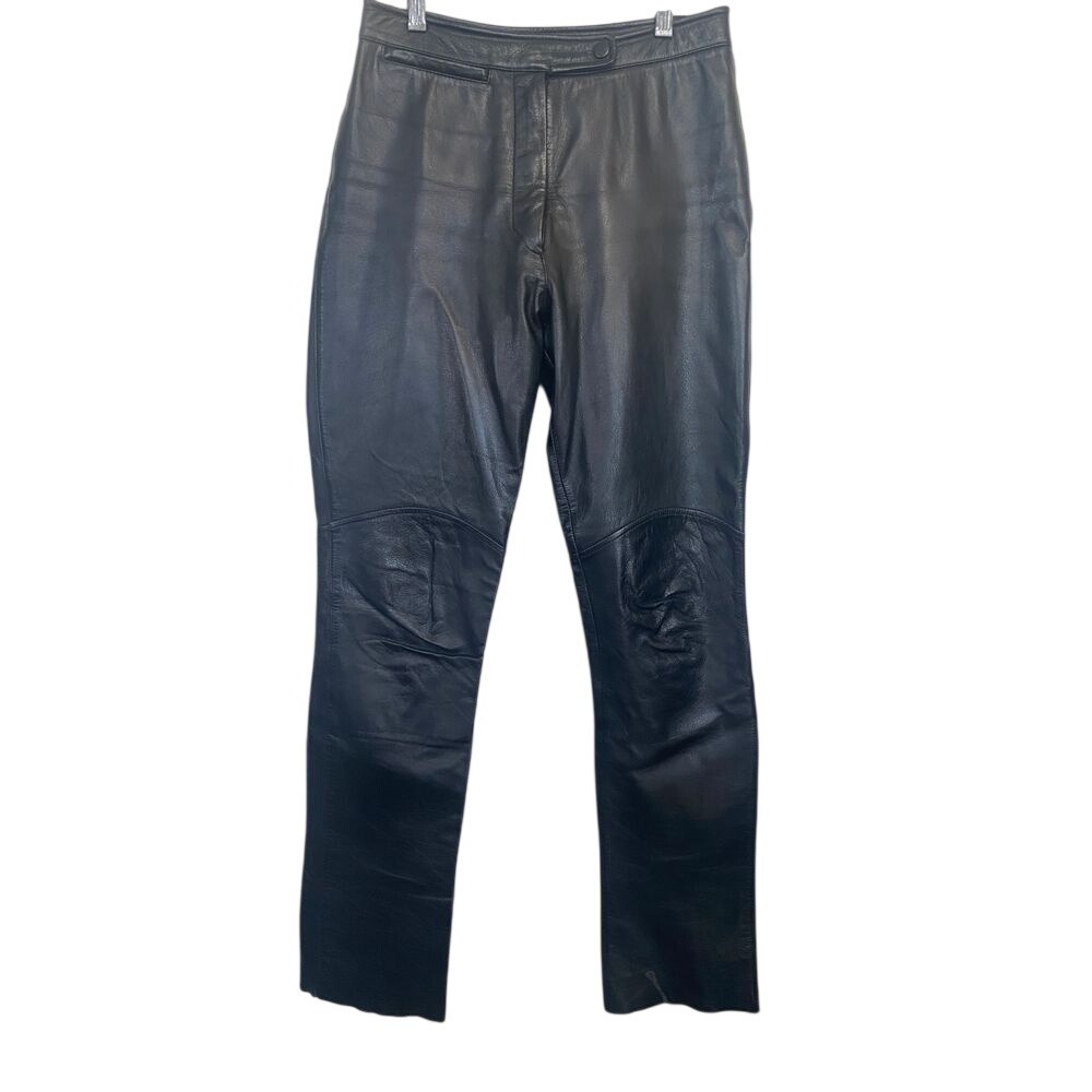 Wilson Black Leather Pants High Waisted Straight Leg Trouser Moto Womens Size 6
